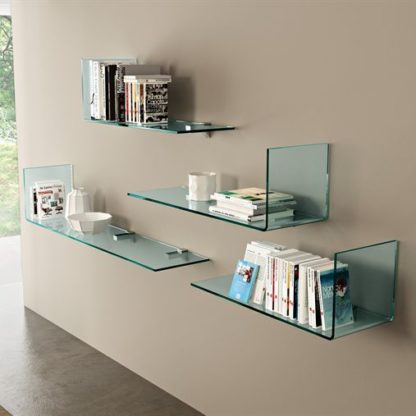 Wall-mounted shelf / contemporary / glass / curved glass